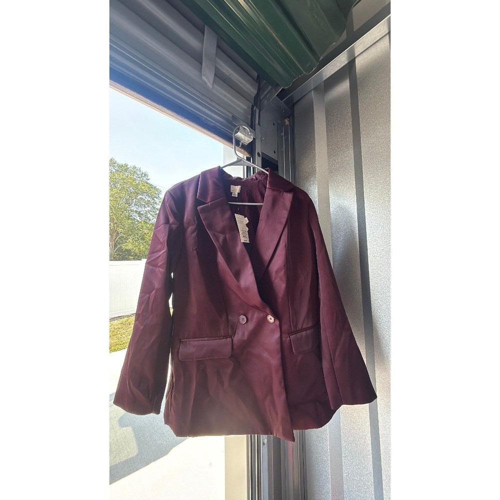 A New Day Structured Satin Blazer Burgundy Size Small